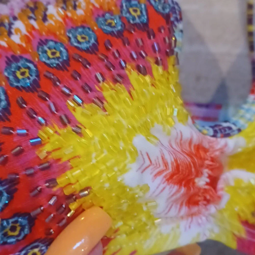 Pilyq Barcelona Multi-Colored Design Print Beaded Front Strappy Bikini Top - Picture 2 of 8